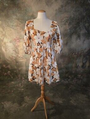 Jodifl Fall Blossoms Floral Mini Dress Pockets 100% Cotton S